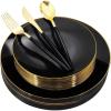 imageNervure 150PCS Black Plastic Plates  Black and Gold Disposable Plates  Premium Heavyweight Gold Plastic Dinnerware with Black Silverware Ideal for Wedding ampamp Fathers Day ampamp New YearBlack