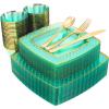 imageNervure 150pc Green Plastic Disposable Square Plates  Dinner Dessert Cups Forks Knives Spoons for Wedding