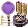 imageNervure 175PCS Black Plastic Plates  Disposable Black Gold Party Plates ampamp Pre Rolled Napkins with Cutlery for 25 Guests 50Plates 75Silverware 25Cups 25Napkin for Wedding ampamp Party ampamp New YearPurple