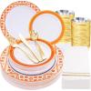 imageNervure 175PCS Blue Plastic Party Set  WhiteBlue Gold Disposable Dinnerware Include 25 Plates 25 Cups 25 Utensils 25 Napkins for Wedding ampamp PartyOrange