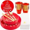 imageNervure 175PCS Christmas Plastic Dinnerware  25 Dinner Plates Salad Plates Cups Cutlery ampamp Napkins Perfect for Holidays