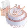 imageNervure 175PCS Rose Gold Plastic Plates  Rose Gold Disposable Plates  Rose Gold Plates for 25 Dinner Plates 25 Dessert Plates 25Forks 25Knives 25Spoons 25Cups 25Napkins for Wedding ampamp Party
