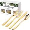 imageNervure 300 Piece Gold Plastic Silverware Set  Heavyweight Gold Plastic Cutlery  Disposable Gold Plastic Utensil Include 150 Forks 75 Knives 75 Spoons Perfect for Parties ampamp Wedding ampamp PartyGold