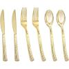 imageNervure 300PCS Gold Hammered Plastic Silverware  Heavy Duty Plastic Cutlery  Gold Disposable Utensils Includes 100 Forks 100 Knives 100 Spoons Perfect for Wedding ampamp PartyGold