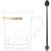 imageNervure 60 Pack Clear Gold Plastic Coffee Mugs with 60 PCS Black Coffee Stirrers  8oz Disposable Coffee Cups with Handles ampamp 5inch Coffee Stirrers  Plastic Tea Cups with Gold Rim for PartyClear