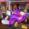 imageNervure 8 Ft Halloween Inflatables Outdoor Decorations  Halloween Inflatable Witch Driving a Car with Black Cat Pumpkin and Frankenstein Buildin LED Light Blow up for Indoor Yard Garden Lawn Decor