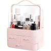 imageNervure White Makeup Organizer  Cosmetic Storage Box with Lid  Makeup Organizer Storage Drawersr with Dust Free Cover and Portable Handle for Bathroom Countertop ampamp Dresser ampamp GiftPink