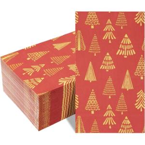imageNervure 100 Pack Christmas Red Paper Napkins  Heavy Duty Disposable Napkins  Premium Quality 3ply Dinner Napkins  Gold Christmas Tree Disposable Paper Hand Towels for PartyRed