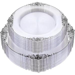 imageNervure 100PCS Clear and Black Plastic Plates  Clear Disposable Plates Set 50PCS 1025quot Dinner Plate ampamp 50PCS 75quot Dessert Plates Perfect for Wedding ampamp Party ampamp New YearClear Black
