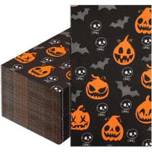 imageNervure 100PCS Halloween Paper Napkins  Disposable Halloween Pumpkin Napkins with Skeleton and Bat  3 Ply Halloween Hand Towels for Dinner Party Bathroom Decoration
