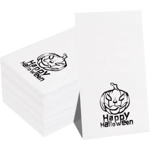 imageNervure 100PCS Halloween Paper Napkins  White Disposable Napkins with Black Pumpkin  Paper Hand Towels Decorative Dessert Dinner Hand Napkin for Halloween Party Home Kitchen BathroomWhite