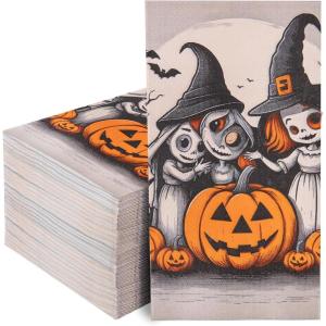 imageNervure 200PCS Halloween Paper Napkins  Modern Disposable Witches Pumpkin Halloween Napkins  Paper Hand Towels Decorative Dessert Dinner Hand Napkin for Halloween Party Home Kitchen BathroomModern Witch