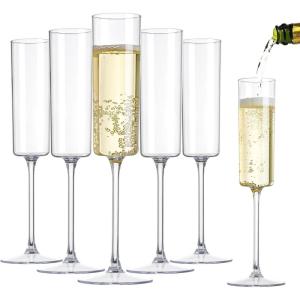 imageNervure 24 Pack Plastic Champagne Flutes  6 Oz Clear Disposable Champagne Flutes  Square Plastic Toasting Glasses for Party Birthday Anniversary WeddingClear