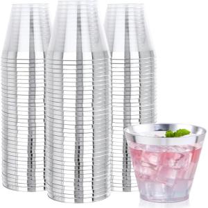imageNervure 240PCS Gold Plastic Cups  9Oz Gold Rimmed Plastic Cups  Heavy Duty Disposable Clear Cup with Gold Rim Perfect for Weddings Receptions ampamp Parties240PCSSilver9oz
