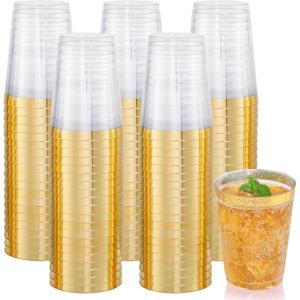 imageNervure 240PCS Gold Plastic Cups  9Oz Gold Rimmed Plastic Cups  Heavy Duty Disposable Clear Cup with Gold Rim Perfect for Weddings Receptions ampamp Parties120PCSGold10oz