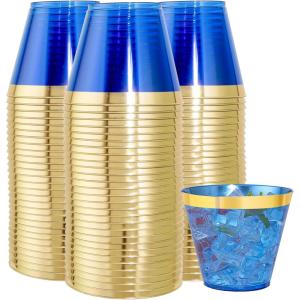 imageNervure 240PCS Gold Plastic Cups  9Oz Gold Rimmed Plastic Cups  Heavy Duty Disposable Clear Cup with Gold Rim Perfect for Weddings Receptions ampamp Parties240PCSBlue9oz