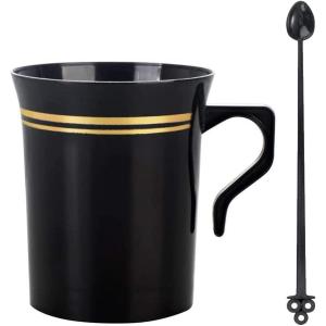 imageNervure 60 Pack Clear Gold Plastic Coffee Mugs with 60 PCS Black Coffee Stirrers  8oz Disposable Coffee Cups with Handles ampamp 5inch Coffee Stirrers  Plastic Tea Cups with Gold Rim for PartyBlack