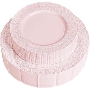 imageNervure 60pcs Pink Plastic Plates  Heavyweight Vintage Disposable Plastic Plates for 30 Guests Include 30pcs 1025 Dinner Plate30pcs 75 Dessert Plate Perfect for Wedding ampamp Party