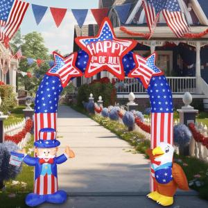 imageNervure 8FT 4th of July Inflatable  Uncle Sam and Bald Eagle Archway Inflatable  Patriotic Independence Day Inflatables with LED Lights Builtin for Flag Day Outdoor Indoor Yard Garden Decorations