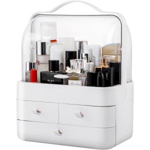 imageNervure White Makeup Organizer  Cosmetic Storage Box with Lid  Makeup Organizer Storage Drawersr with Dust Free Cover and Portable Handle for Bathroom Countertop ampamp Dresser ampamp GiftWhite