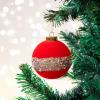 imageNervure 12PCS Red Velvet Christmas Ornaments  Red Christmas Balls  80mm Glitter Tree Decoration with Black Gift Box for Parties DecorationsRed
