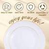imageNervure 140PCS White and Gold Plastic Plates  Disposable Gold Party Plates  20 Dinner Plate 20 Dessert Plate 60 Plastic Silverware 20 Cups 20 Napkins for Weddings ampamp Party