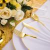 imageNervure 140PCS White and Gold Plastic Plates  Disposable Gold Party Plates  20 Dinner Plate 20 Dessert Plate 60 Plastic Silverware 20 Cups 20 Napkins for Weddings ampamp Party