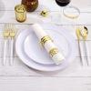 imageNervure 140PCS White and Gold Plastic Plates  Disposable Gold Party Plates  20 Dinner Plate 20 Dessert Plate 60 Plastic Silverware 20 Cups 20 Napkins for Weddings ampamp Party
