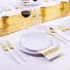 imageNervure 140PCS White and Gold Plastic Plates  Disposable Gold Party Plates  20 Dinner Plate 20 Dessert Plate 60 Plastic Silverware 20 Cups 20 Napkins for Weddings ampamp Party