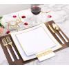 imageNervure 140Pcs White Square Plastic Plates with Gold Rim  Gold Disposable Plate Includes 40 plates 60 Gold Silverware with White Handle 20 Cups 20 Napkins for Christmas ampamp Party ampamp Fathers DayWhite