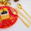 imageNervure 175PCS Christmas Set  Red ampamp Gold Disposable Dinnerware Includes 25 Plates 25 Forks 25 Knives 25 Spoons 25 Cups 25 Napkins  Perfect for Christmas