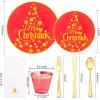 imageNervure 175PCS Christmas Set  Red ampamp Gold Disposable Dinnerware Includes 25 Plates 25 Forks 25 Knives 25 Spoons 25 Cups 25 Napkins  Perfect for Christmas