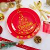 imageNervure 175PCS Christmas Set  Red ampamp Gold Disposable Dinnerware Includes 25 Plates 25 Forks 25 Knives 25 Spoons 25 Cups 25 Napkins  Perfect for Christmas