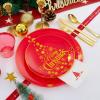 imageNervure 175PCS Christmas Set  Red ampamp Gold Disposable Dinnerware Includes 25 Plates 25 Forks 25 Knives 25 Spoons 25 Cups 25 Napkins  Perfect for Christmas