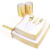 imageNervure 140Pcs White Square Plastic Plates with Gold Rim  Gold Disposable Plate Includes 40 plates 60 Gold Silverware with White Handle 20 Cups 20 Napkins for Christmas ampamp Party ampamp Fathers DayWhite