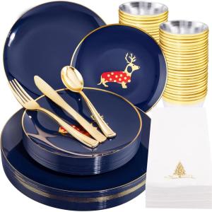 imageNervure 175PCS Blue Plastic Plates  Christmas Plastic Dinnerware Set  Christmas Dog Plates Include 25Dinner Plates 25Salad Plates 25Forks 25Knives 25Spoons 25Cups 25Napkins for ChristmasCute Christmas Dog