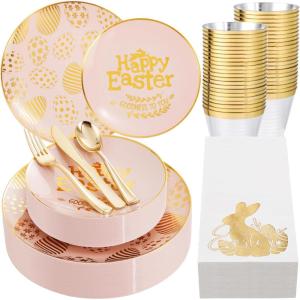 imageNervure 175PCS Blue Plastic Plates  Christmas Plastic Dinnerware Set  Christmas Dog Plates Include 25Dinner Plates 25Salad Plates 25Forks 25Knives 25Spoons 25Cups 25Napkins for ChristmasEaster Egg