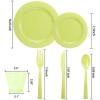 imageNervure 150pcs Green Plastic Plates with Green Hammered Silverware include 25Dinner Plates 25Dessert Plates 25Knives 25Forks 25Spoons ampamp 25Cups for StPatricks Day ampamp Parties ampamp Mothers Day