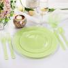 imageNervure 150pcs Green Plastic Plates with Green Hammered Silverware include 25Dinner Plates 25Dessert Plates 25Knives 25Forks 25Spoons ampamp 25Cups for StPatricks Day ampamp Parties ampamp Mothers Day