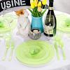 imageNervure 150pcs Green Plastic Plates with Green Hammered Silverware include 25Dinner Plates 25Dessert Plates 25Knives 25Forks 25Spoons ampamp 25Cups for StPatricks Day ampamp Parties ampamp Mothers Day