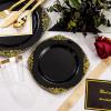 imageNervure 600PCS Silver Plastic Dinnerware  White and Silver Disposable Plates for 100 Guests  200 Disposable Plates 300 Plastic Silverware 100 Cups for Wedding ampamp PartyBlack