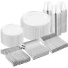 imageNervure 600PCS Silver Plastic Dinnerware  White and Silver Disposable Plates for 100 Guests  200 Disposable Plates 300 Plastic Silverware 100 Cups for Wedding ampamp PartySilver