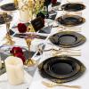 imageNervure 600PCS Gold Plastic Dinnerware  White and Gold Disposable Plates for 100 Guests  200 Disposable Plates 300 Plastic Silverware 100 Cups for Wedding ampamp Party ampamp Independence DayBlack