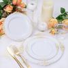 imageNervure 600PCS Gold Plastic Dinnerware  White and Gold Disposable Plates for 100 Guests  200 Disposable Plates 300 Plastic Silverware 100 Cups for Wedding ampamp Party ampamp Independence DayGold