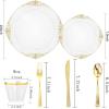 imageNervure 600PCS Gold Plastic Dinnerware  White and Gold Disposable Plates for 100 Guests  200 Disposable Plates 300 Plastic Silverware 100 Cups for Wedding ampamp Party ampamp Independence DayClear