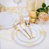 imageNervure 600PCS Gold Plastic Dinnerware  White and Gold Disposable Plates for 100 Guests  200 Disposable Plates 300 Plastic Silverware 100 Cups for Wedding ampamp Party ampamp Independence DayGold