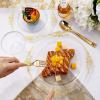 imageNervure 600PCS Gold Plastic Dinnerware  White and Gold Disposable Plates for 100 Guests  200 Disposable Plates 300 Plastic Silverware 100 Cups for Wedding ampamp Party ampamp Independence DayClear