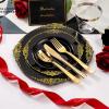 imageNervure 600PCS Gold Plastic Dinnerware  White and Gold Disposable Plates for 100 Guests  200 Disposable Plates 300 Plastic Silverware 100 Cups for Wedding ampamp Party ampamp Independence DayBlack