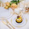 imageNervure 600PCS Gold Plastic Dinnerware  White and Gold Disposable Plates for 100 Guests  200 Disposable Plates 300 Plastic Silverware 100 Cups for Wedding ampamp Party ampamp Independence DayGold
