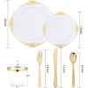 imageNervure 600PCS Gold Plastic Dinnerware  White and Gold Disposable Plates for 100 Guests  200 Disposable Plates 300 Plastic Silverware 100 Cups for Wedding ampamp Party ampamp Independence DayGold